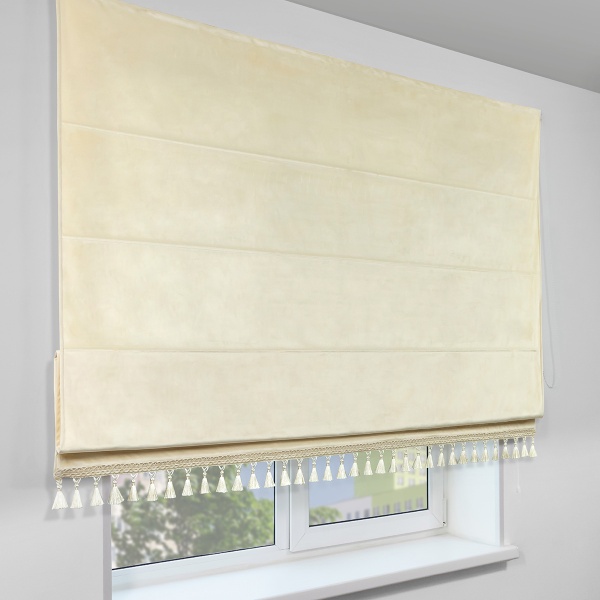 Римская штора с бахромой Кисть, на цепочном механизме, цвет ванильный