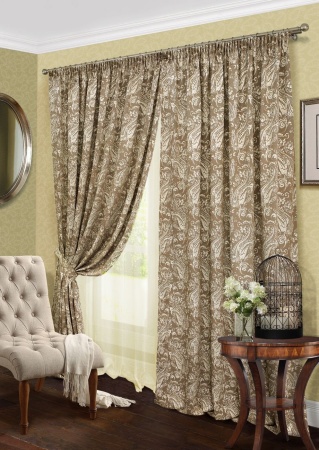 Комплект штор "Paisley-S" 2 шторы 200х280, тюль 450х280 светло-коричневый
