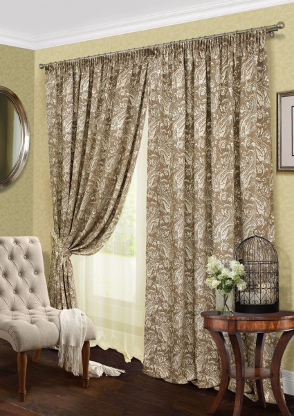 Комплект штор "Paisley-S" 2 шторы 200х280, тюль 450х280 светло-коричневый
