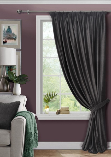 Штора на тесьме 200х270 Pudra с подхватом цвет темно-серый