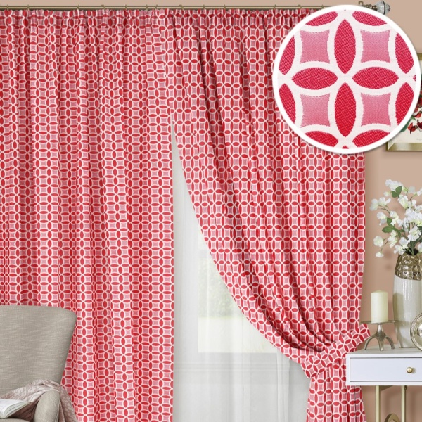 Комплект штор на тесьме "Lubawa" 2 шторы 200х270, тюль 450х270 красный