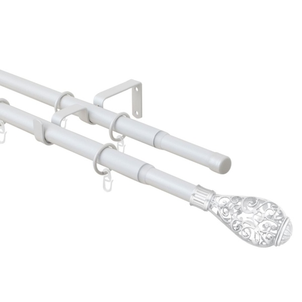 Карниз телескопический двухрядный, металл, Наконечник Кружево, Жемчуг, 160-320см