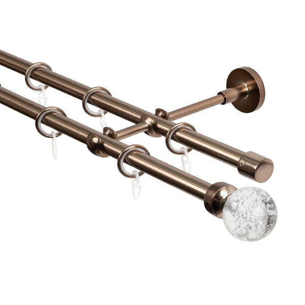 Карниз для штор двухрядный, настенный, штанги 16 мм, Шар Гелий, коньяк