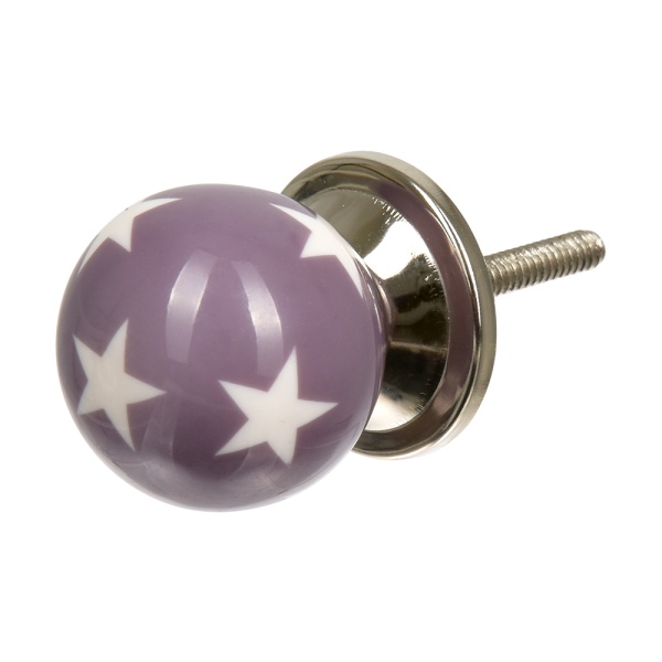 Ручки керамические для мебели Звездочёт цвет лиловый рисунок белый (6 шт)