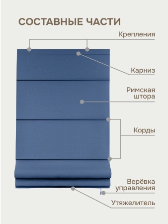 Римская штора на верёвочном механизме, Blackout, синий