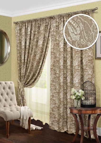 Комплект штор "Paisley-S" 2 шторы 200х280, тюль 450х280 светло-коричневый