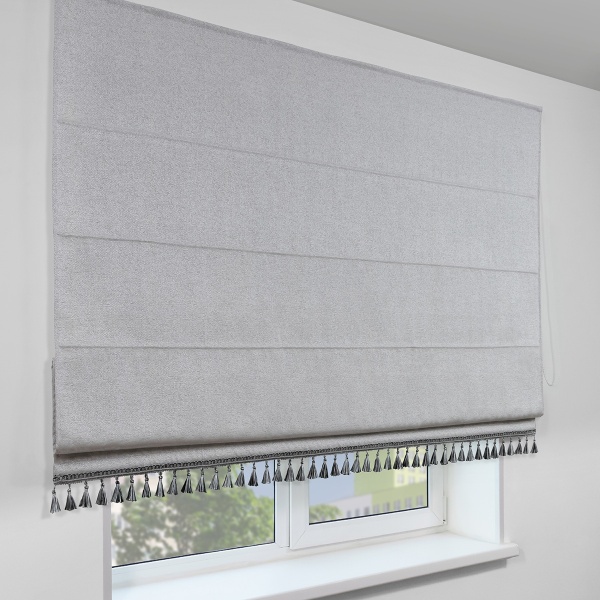 Римская штора с бахромой Валенсия, на цепочном механизме, цвет серый