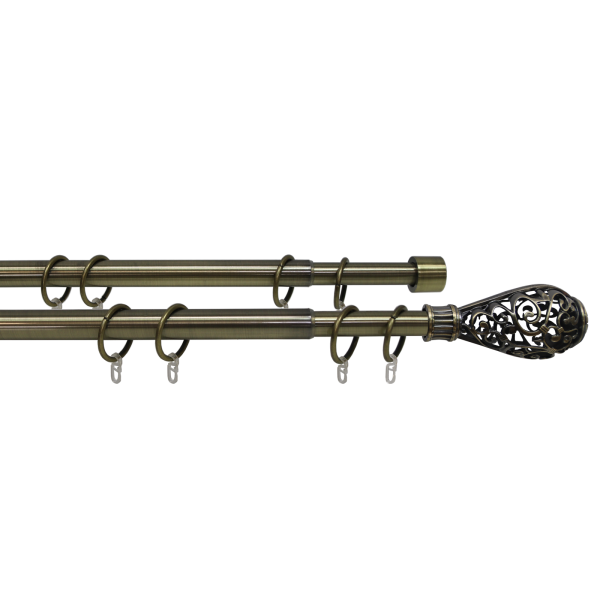 Карниз телескопический двухрядный, металл, Наконечник Кружево, Золото антик, 160-320см