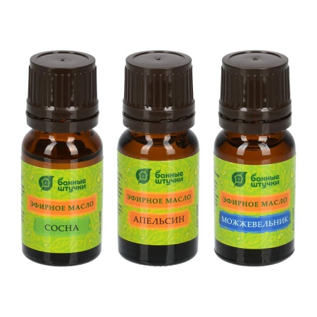Набор эф. масел  "Банька" (апельсин+сосна+можжевельник) 3 масла по 10 мл "Банные штучки"