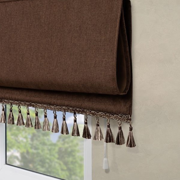 Римская штора с бахромой, Димаут, Бостон на ВМ, цвет коричневый