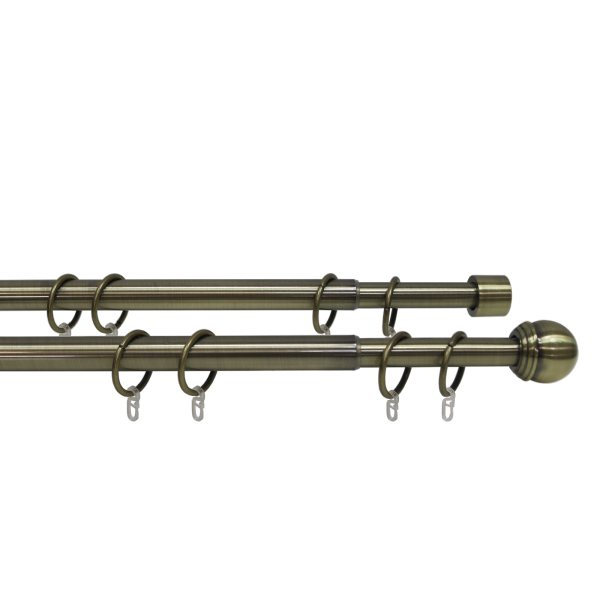 Карниз телескопический двухрядный, металл, Классика, Золото антик, 160-320см