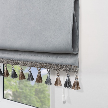 Римская штора с бахромой, Фортуна Blackout на ВМ, цвет светло-серый