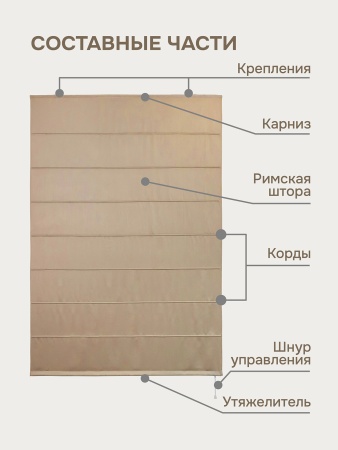 Римская штора Шанталь блеск на веревочном механизме золотистый