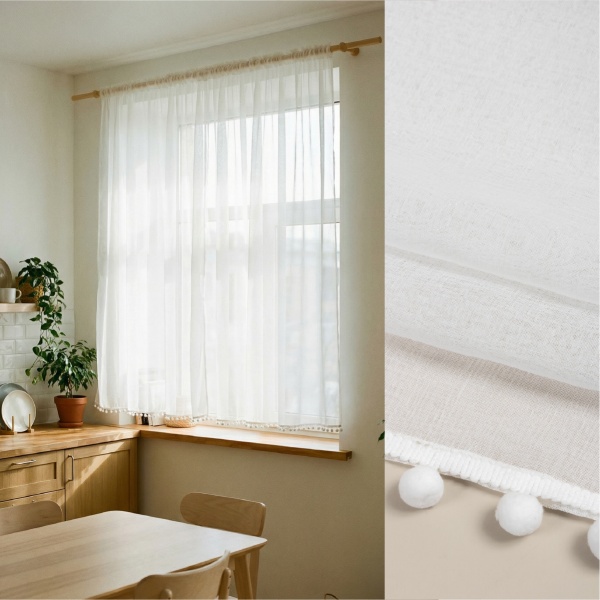 Тюль Солито 280x175, с бахромой, белый