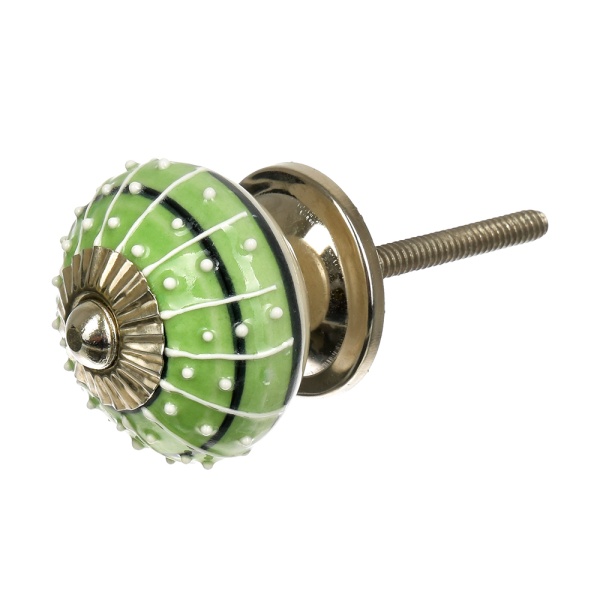 Ручки керамические для мебели Ливанский узор ручная роспись цвет зеленый рисунок белый (6 шт)