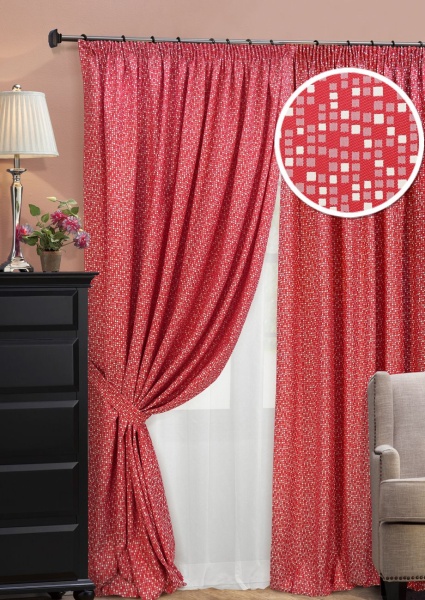 Комплект штор на тесьме "Domino" 2 шторы 200х270, тюль 450х270 красный