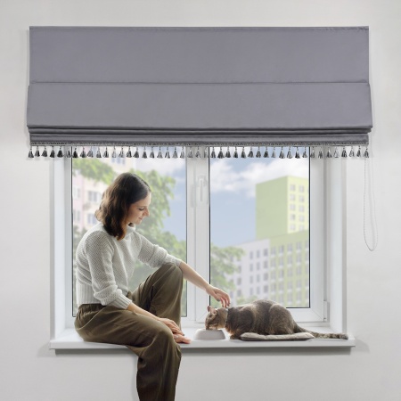 Римская штора с бахромой, Флавия Blackout на цепочном механизме, цвет серый