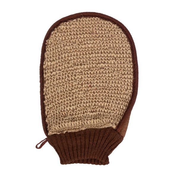 Мочалка из рами, варежка с хлопком с резинкой, 15х24 см, medium, для бани и сауны "Банные штучки"