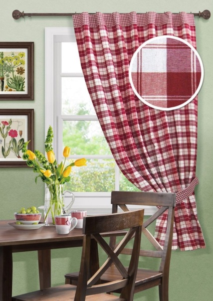 Штора на тесьме "Cottage A" 136х175 клетка красная