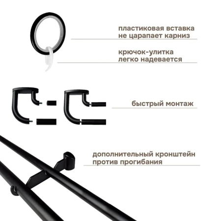 Карниз раздвижной двухрядный с закруглением 150-280см, черный Карниз раздвижной двухрядный с закруглением 150-280см, черный