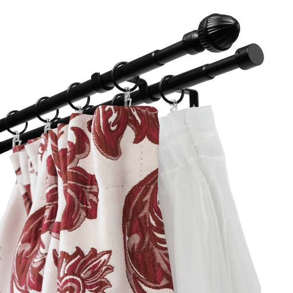 Телескоп. двухряд. карниз, Наконечник Орех, Черный, 16/19мм ,160-320см, арт.3332161946551