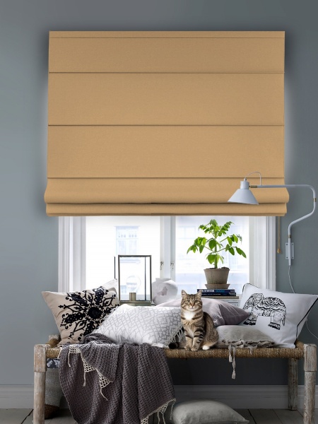 Римская штора на верёвочном механизме, Blackout, цвет солнечный