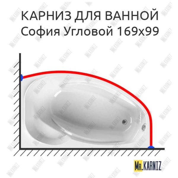 Карниз для ванной Vannesa София Угловой 169х99 Усиленный 25 мм