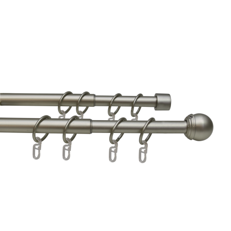 Карниз телескопический двухрядный, металл, Классика, Никель матовый, 160-320см