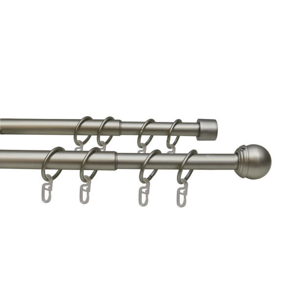 Карниз телескопический двухрядный, металл, Классика, Никель матовый, 160-320см