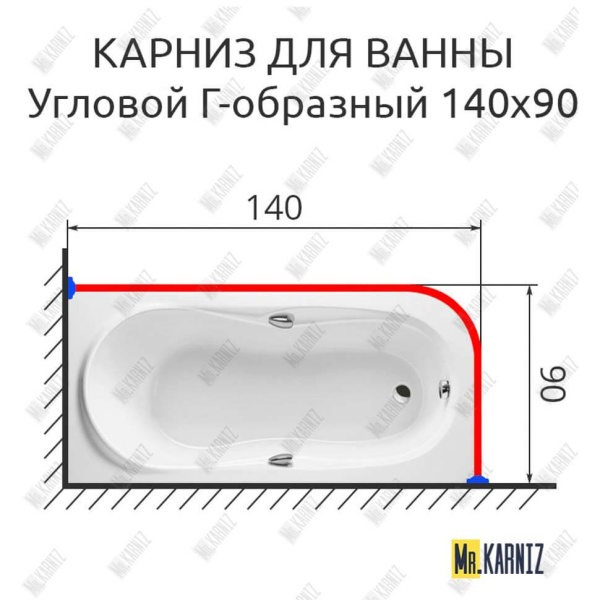 Карниз для ванной Угловой Г образный 140х90 Усиленный 25 мм