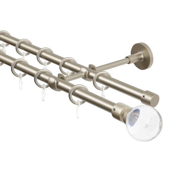 Карниз для штор двухрядный, настенный, штанги 16 мм, Шар классический, матовый никель