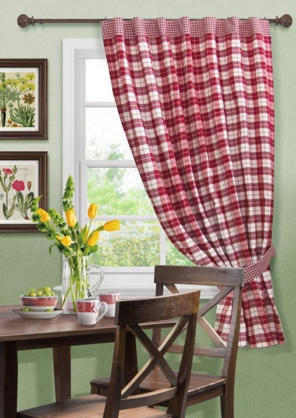 Штора на тесьме "Cottage A" 136х175 клетка красная