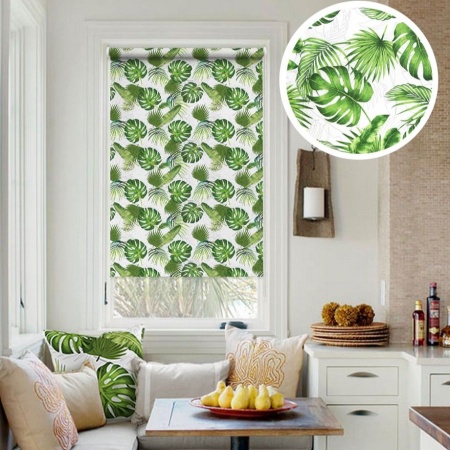 Рулонные шторы с принтом Тропики цвет салатовый