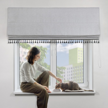 Римская штора с бахромой Валенсия, на цепочном механизме, цвет серый