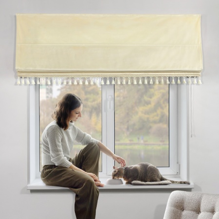 Римская штора с бахромой, Кисть цвет ванильный