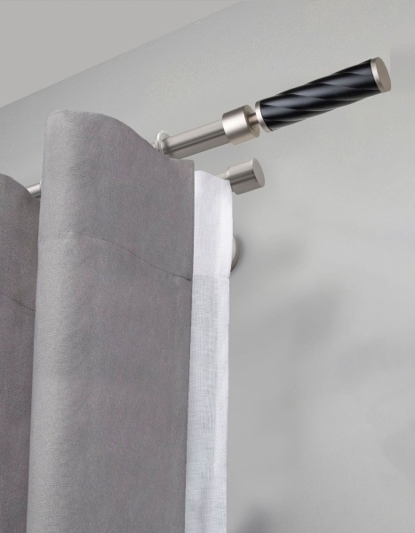 Карниз комплектный 2-рядный, металл, 16/16мм, матовый хром, Витой цилиндр, 200см