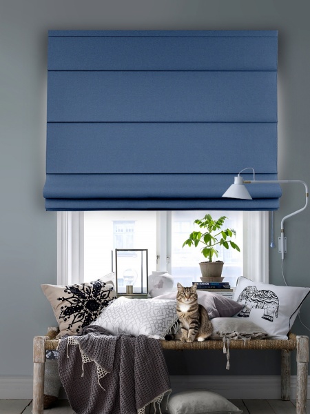 Римская штора на верёвочном механизме, Blackout, синий