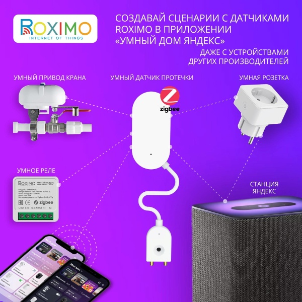 Умный Zigbee датчик протечки воды ROXIMO SZW08