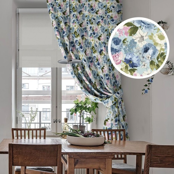 Штора на тесьме "Selena - K" 136х175 цветы голубые