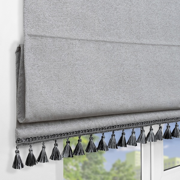 Римская штора с бахромой Валенсия, на цепочном механизме, цвет серый