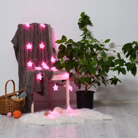 Электрогирлянда светодиодная Vegas Нить Звездочки розовый 5 м