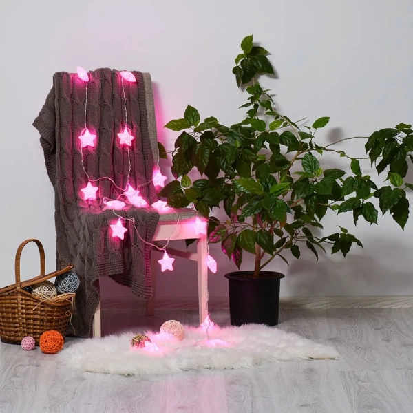 Электрогирлянда светодиодная Vegas Нить Звездочки розовый 5 м
