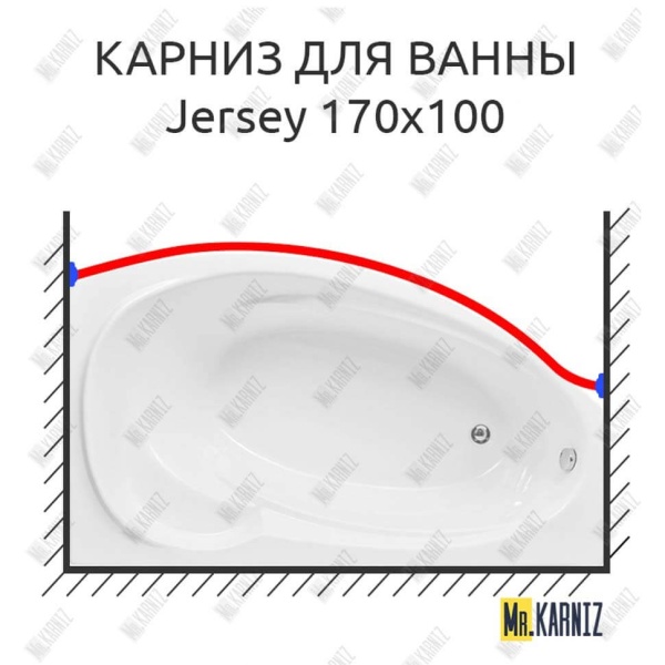 Карниз для ванны Aquanet Jersey Передний борт 170х100 Усиленный 25 мм