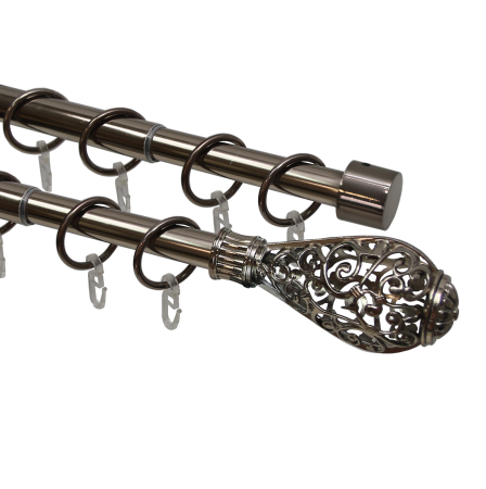 Карниз телескопический двухрядный, металл, Наконечник Кружево, Коньяк, 160-320см