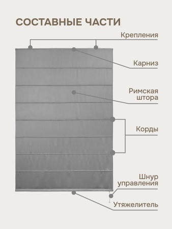 Римская штора Шанталь блеск на веревочном механизме серый