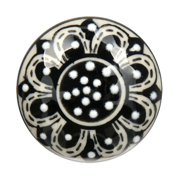 Ручки керамические для мебели Подсолнух чёрный ручная роспись цвет церно-белый (6 шт)