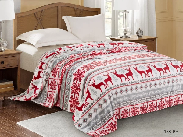 Плед Cleo "California" велсофт полуторный 150*200 олени красно-белый в чемодане