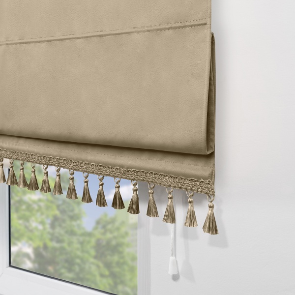 Римская штора с бахромой, Фортуна Blackout на ВМ, цвет песочный