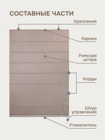 Римская штора Шанталь блеск на веревочном механизме нюдовый