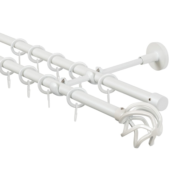 Карниз для штор двухрядный, настенный, штанги 16 мм, Шар плетеный, жемчуг